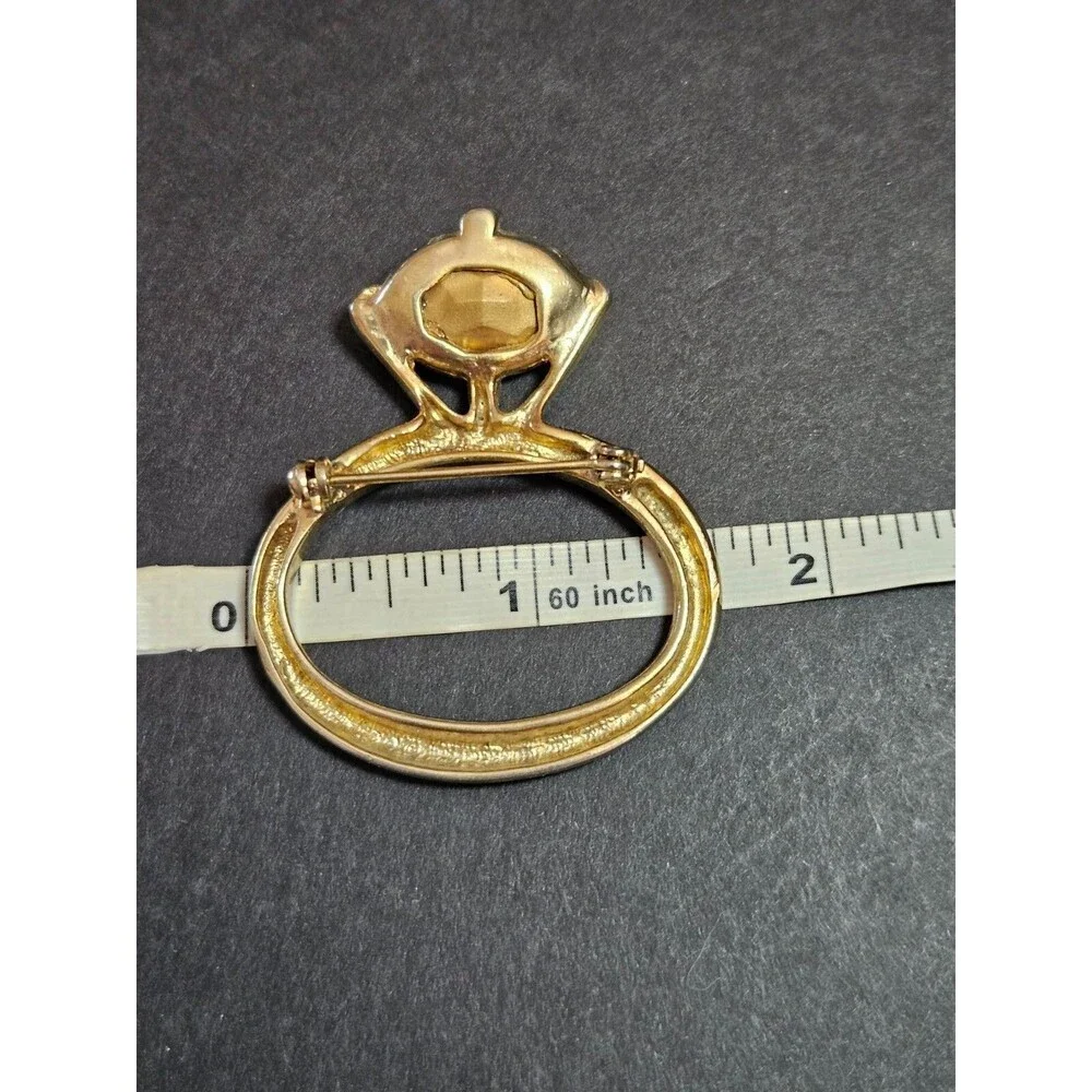 Vintage Gold Tone Solitaire Engagement Ring Brooch - Picture 9 of 9